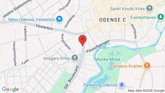 Lejligheder til salg i Odense C - kort over placeringen